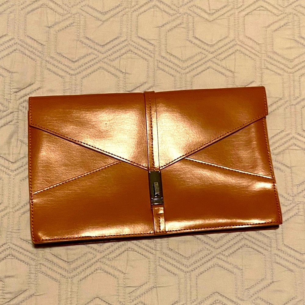 Leather Vintage Cognac Envelope Clutch 11.5”
